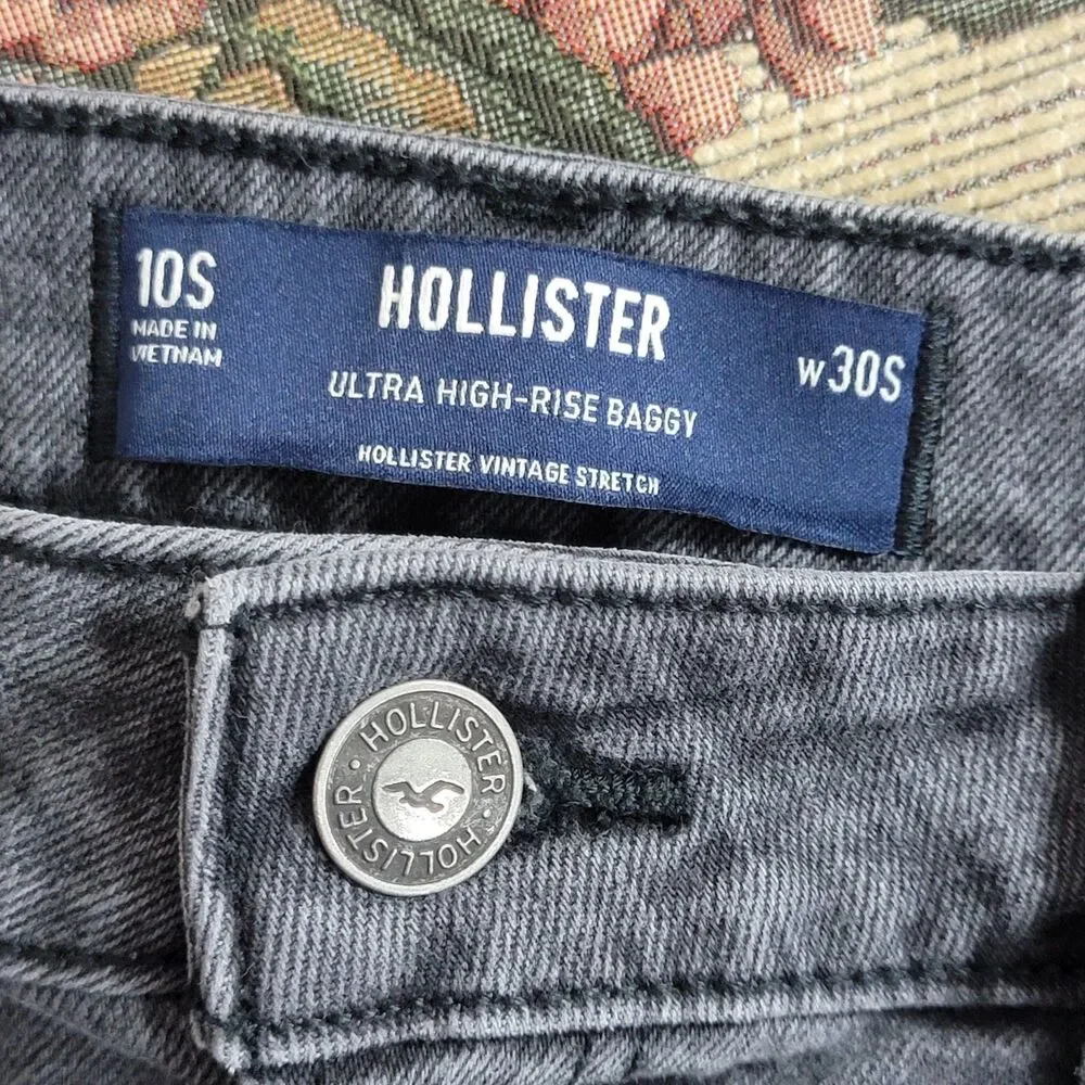 Hollister Jeans Womens 10S Gray Ultra High Rise Baggy Wide Leg Stretch Denim